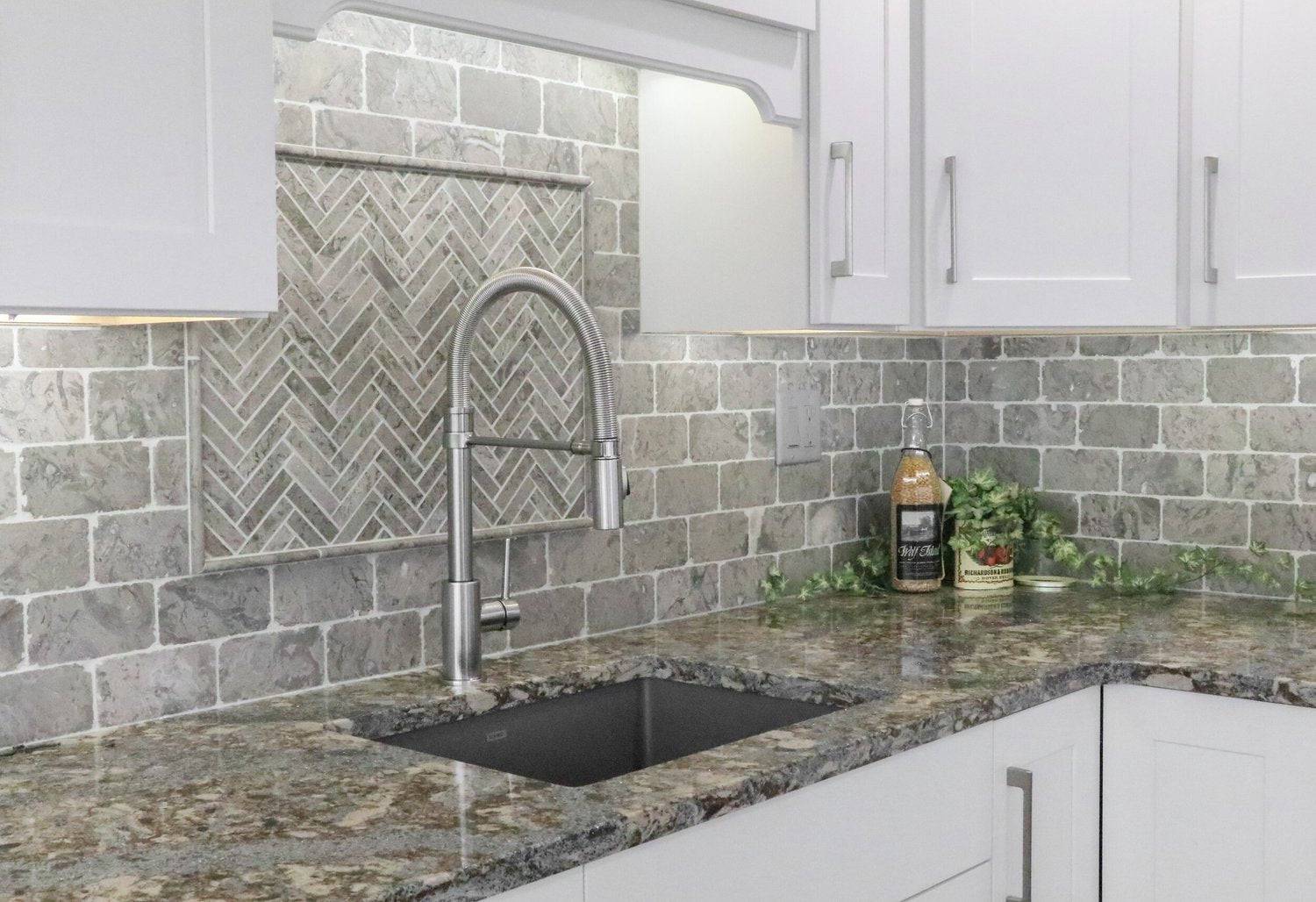 Sage Gray Herringbone - Castelli Marble