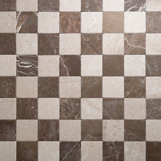 Sierra Limestone & Cafe Tenayo 4"x4" Checkered Tumbled marble