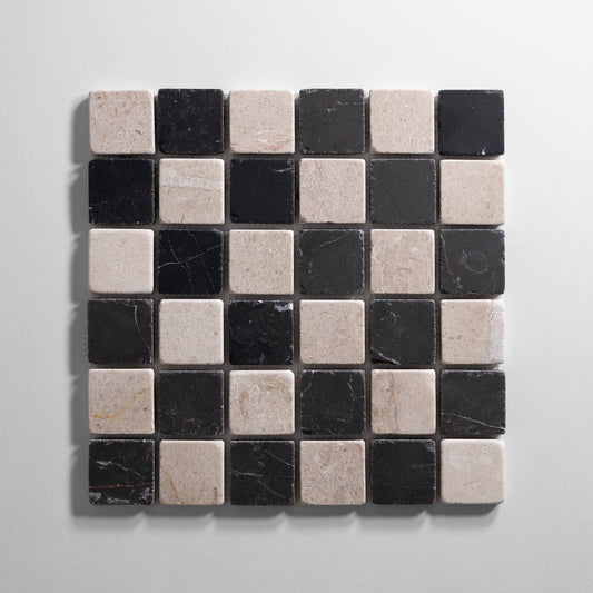 Sierra Limestone & Nero 2"x2" Mosaic Tumbled