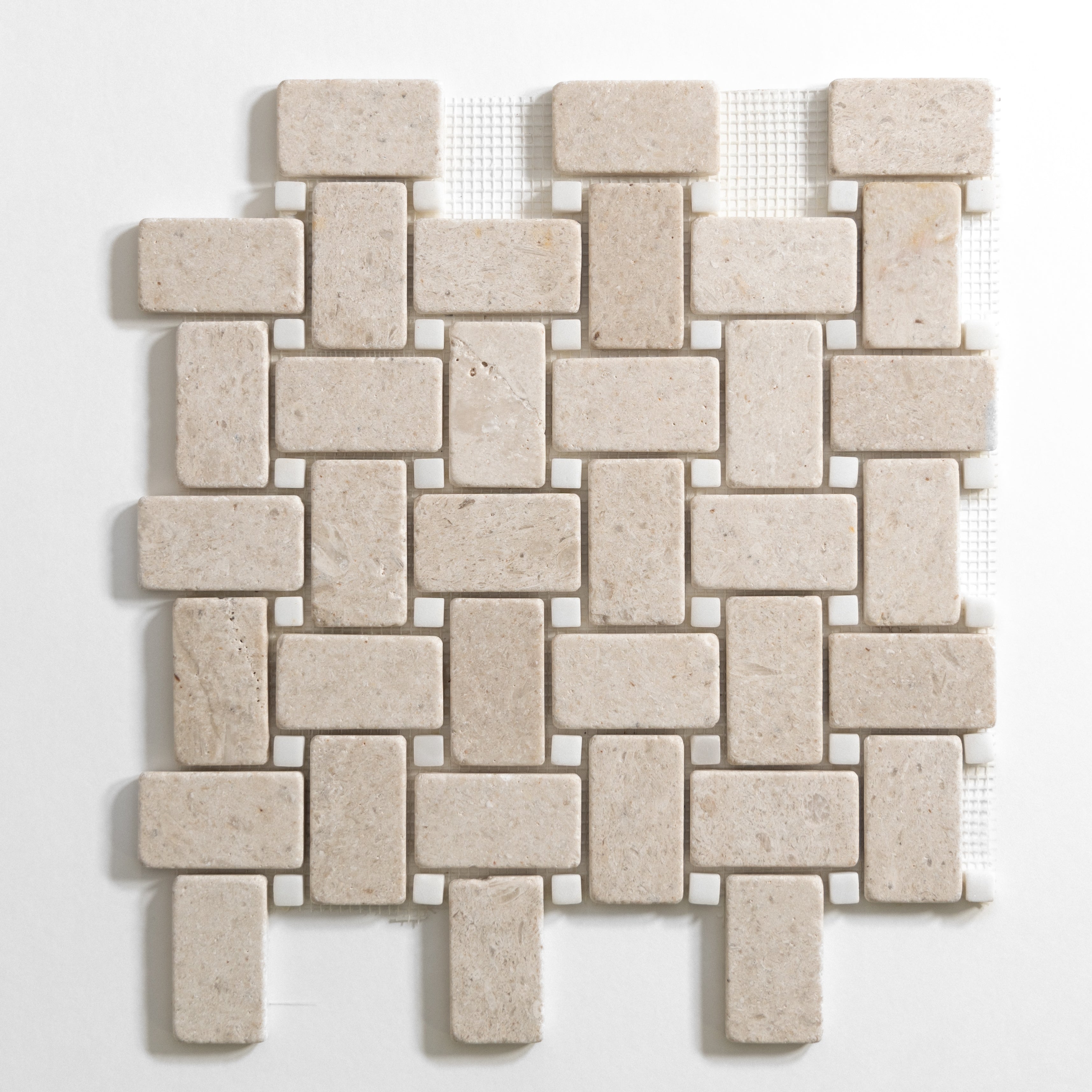 Sierra Limestone & Colorado Calacatta Tumbled Basketweave