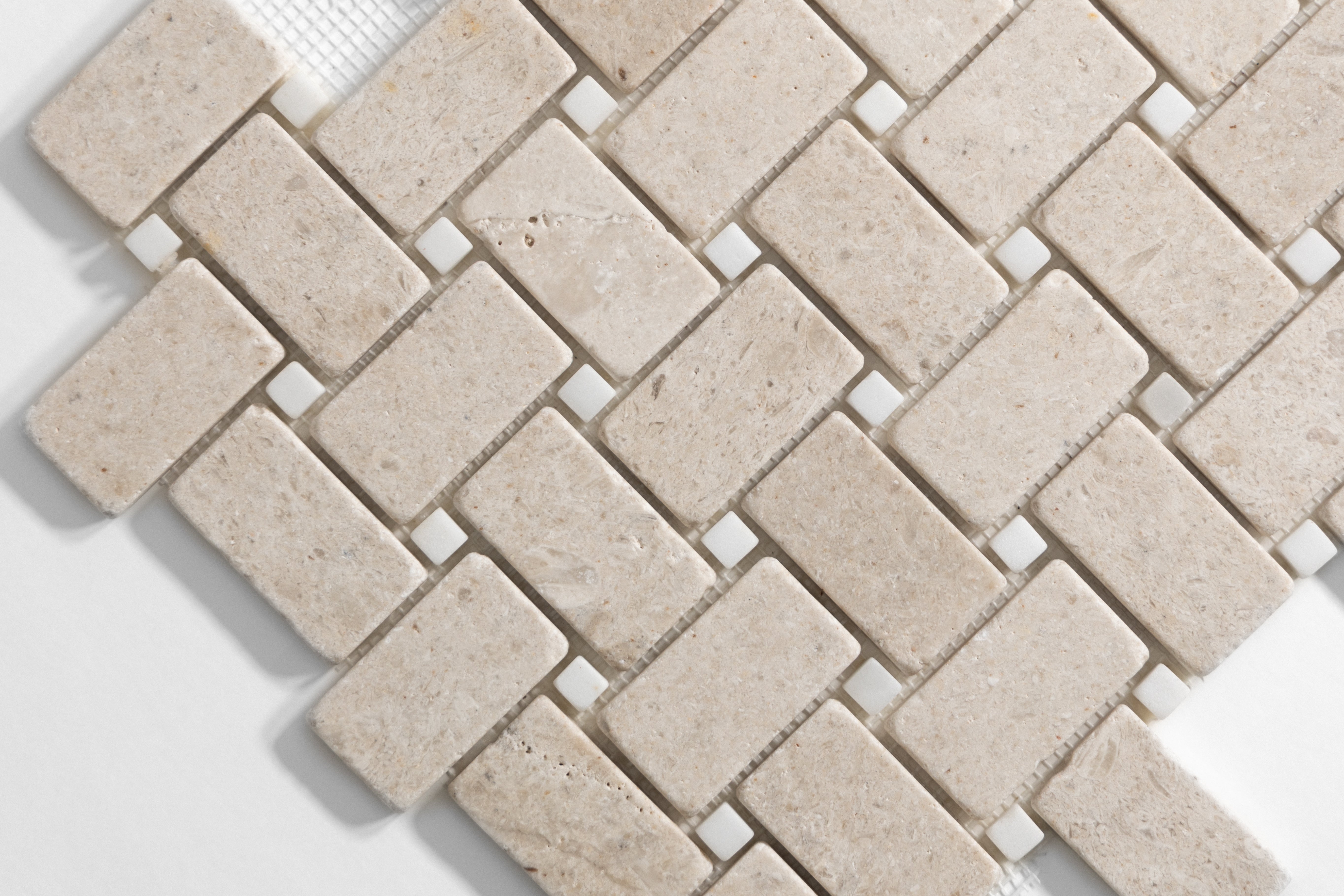 Sierra Limestone & Colorado Calacatta Tumbled Basketweave