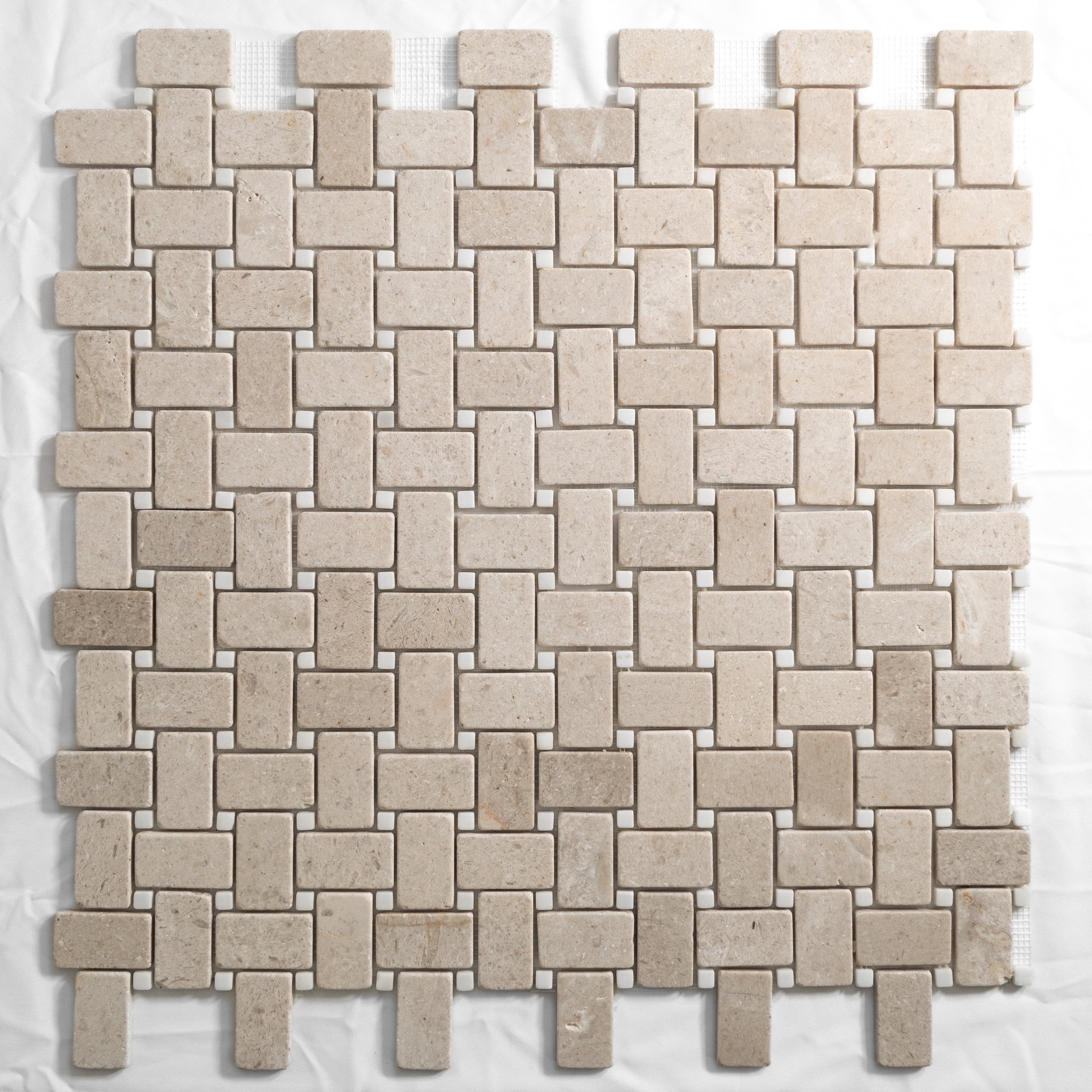 Sierra Limestone & Colorado Calacatta Tumbled Basketweave