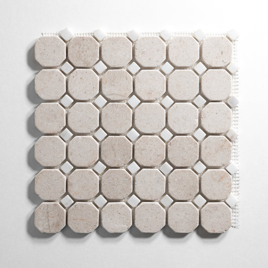 Sierra Limestone / Colorado Calacatta Octagon Tumbled mosaic