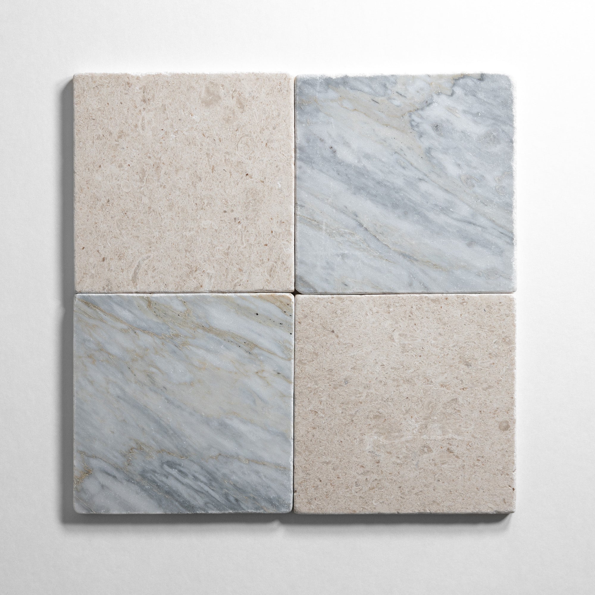 Calacatta Bluette & Sierra Limestone 6"x6"