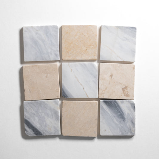 Calacatta Bluette & Thala Beige 4"x4" Tumbled