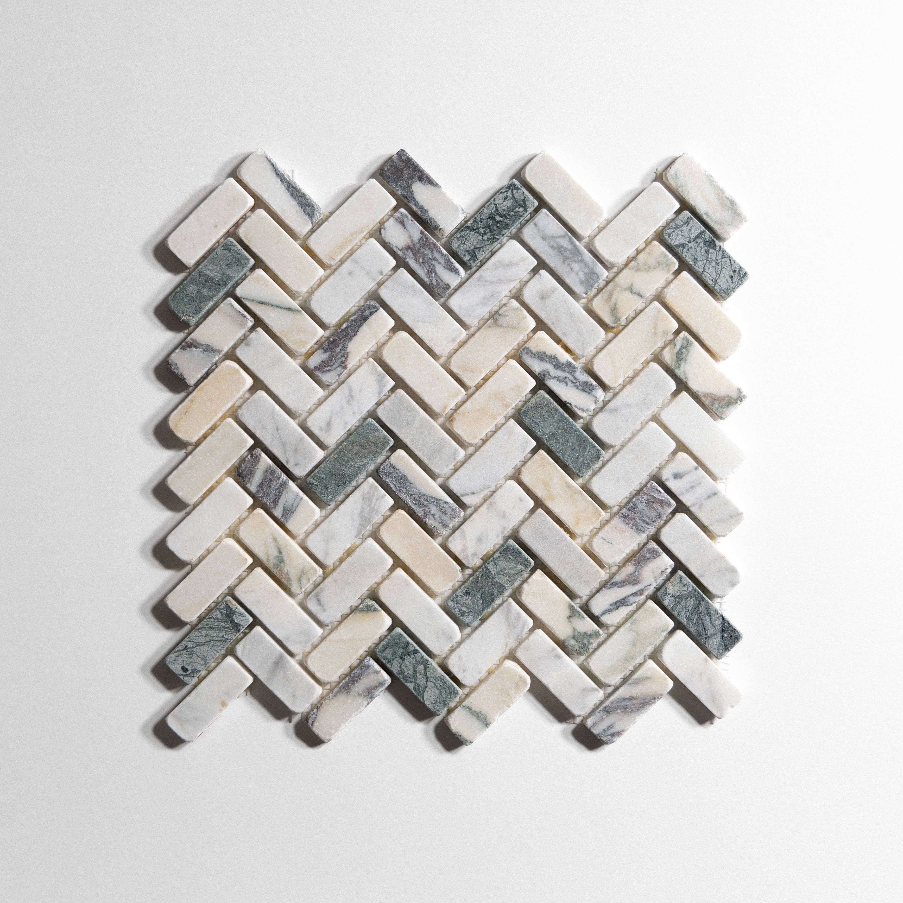 Monet Tumbled Mini Herringbone - Castelli Marble