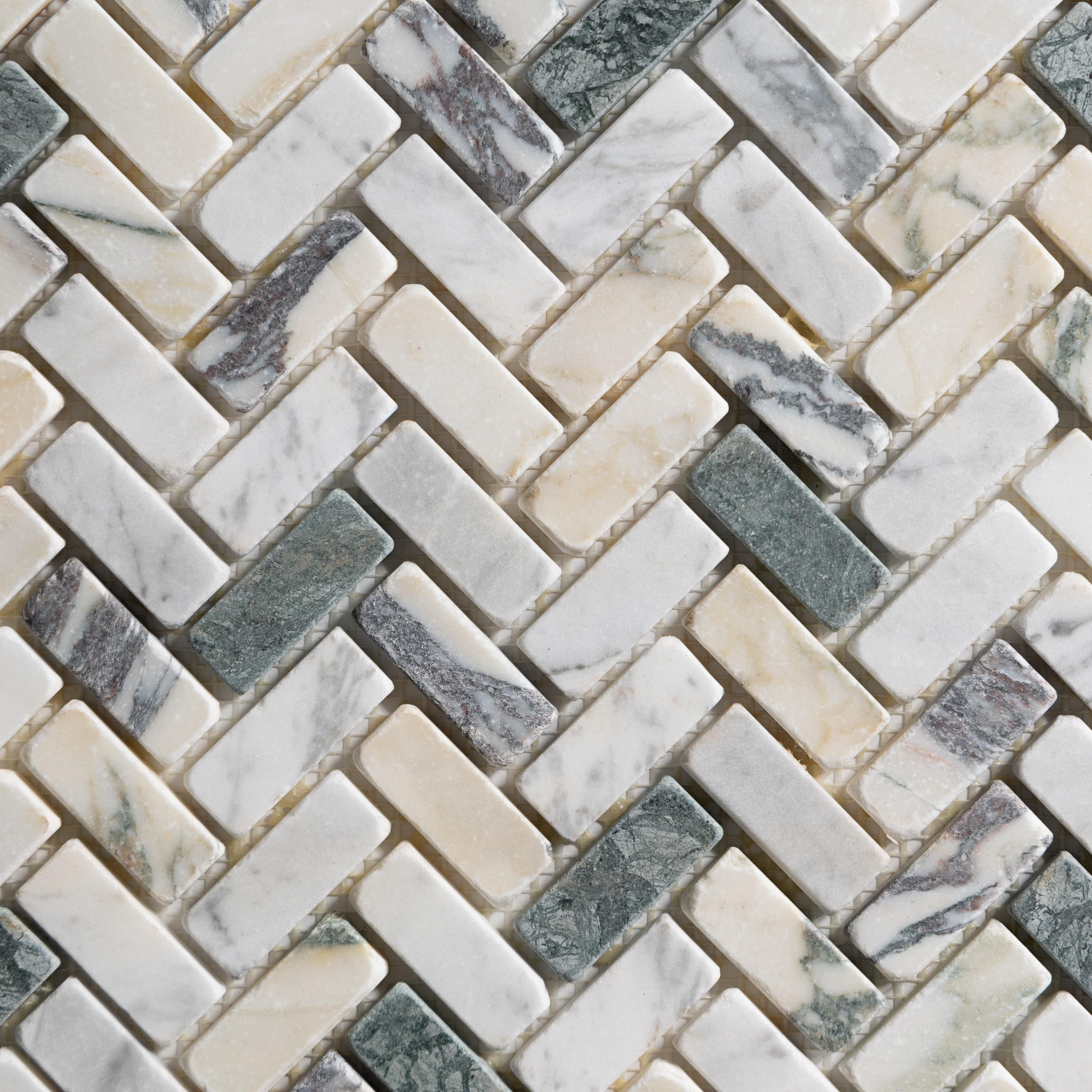 Monet Tumbled Mini Herringbone - Castelli Marble