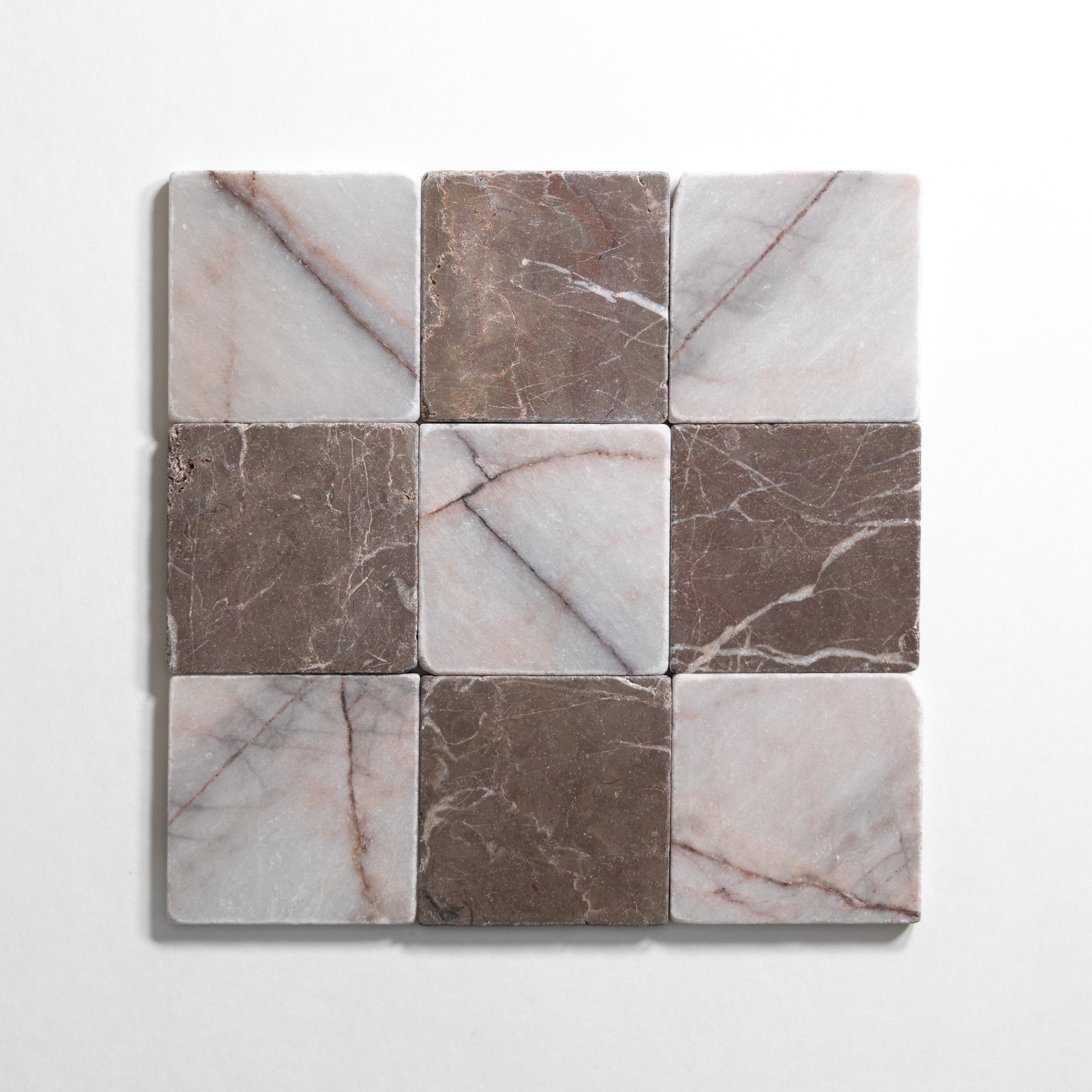 White #7 & Cafe Tenayo 4"x4" Checkered Tumbled Marble