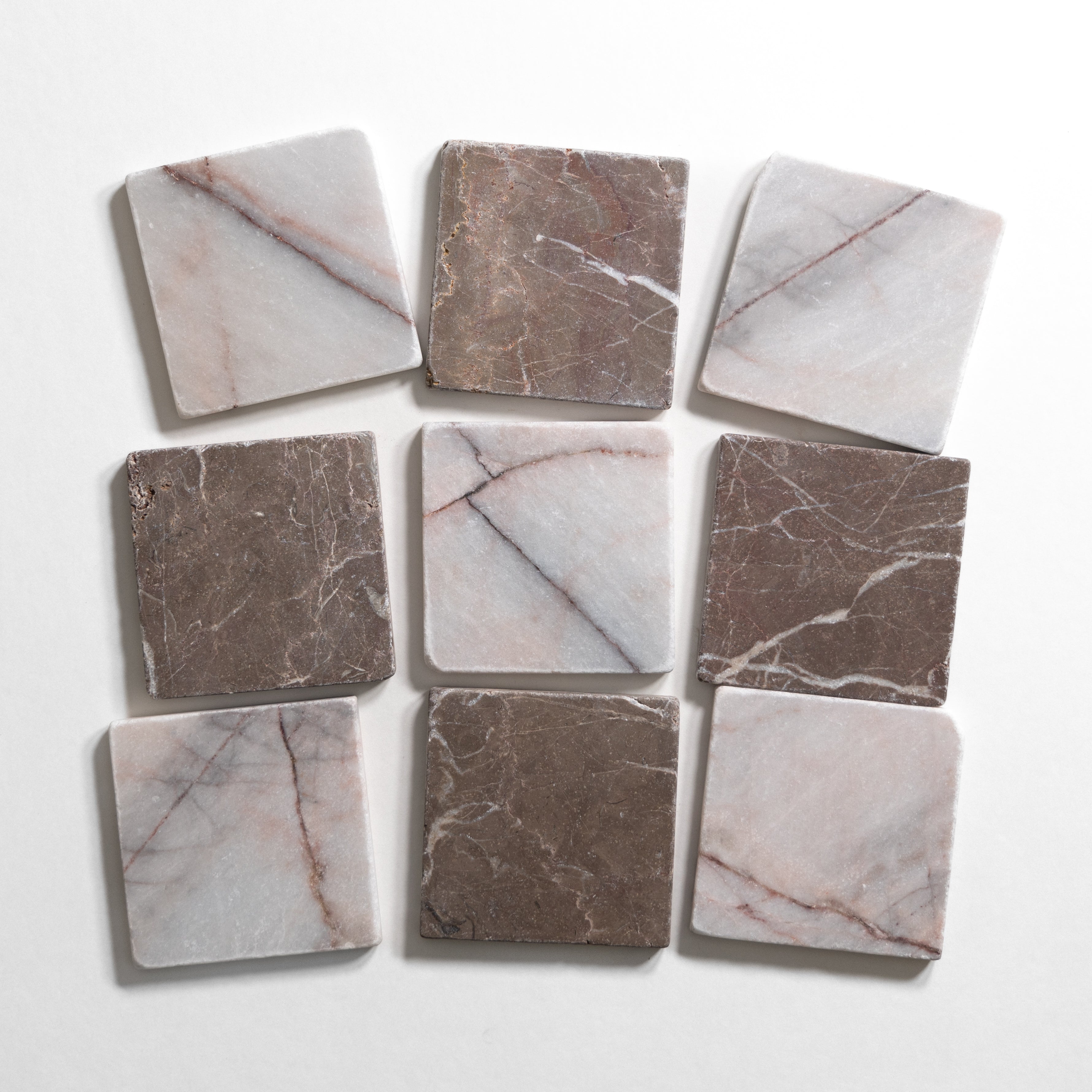 White #7 & Cafe Tenayo 4"x4" Checkered Tumbled Marble