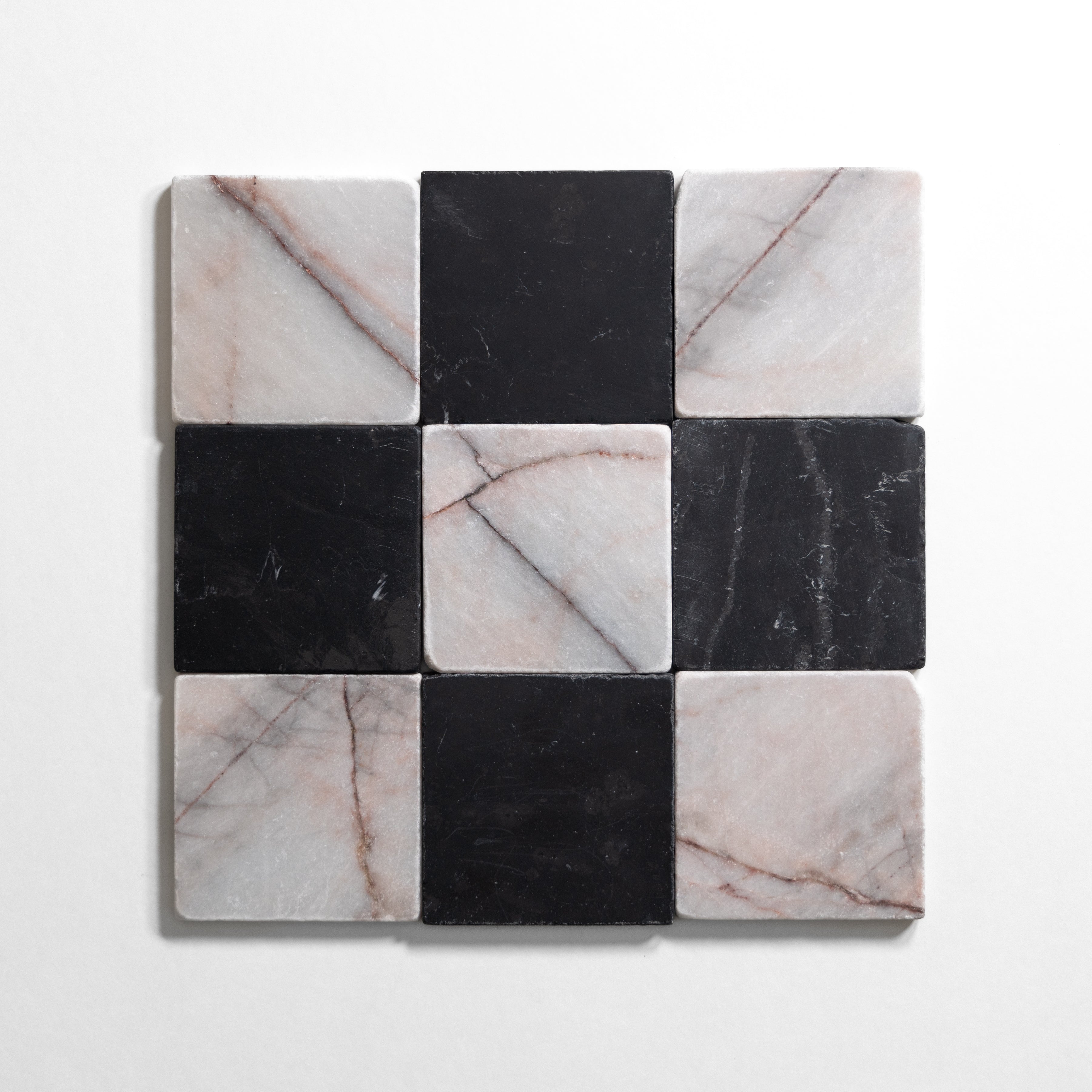 White #7 & Nero St. Gabriel  4"x4" Checkered Tumbled Marble