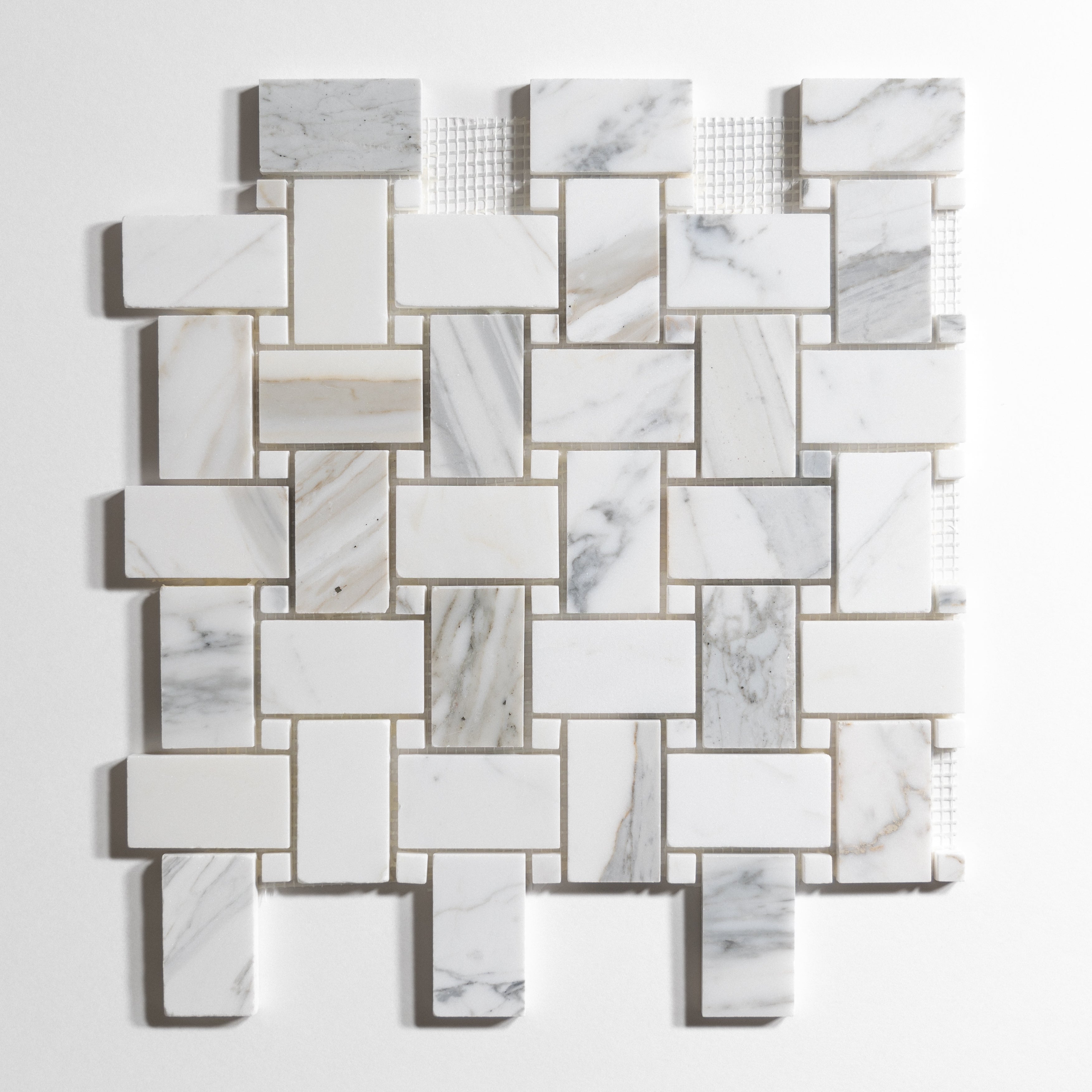 Calacatta/Calacatta Basket Weave Marble Mosaic