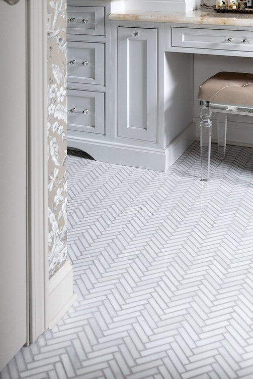 Glacier White Herringbone Marble
