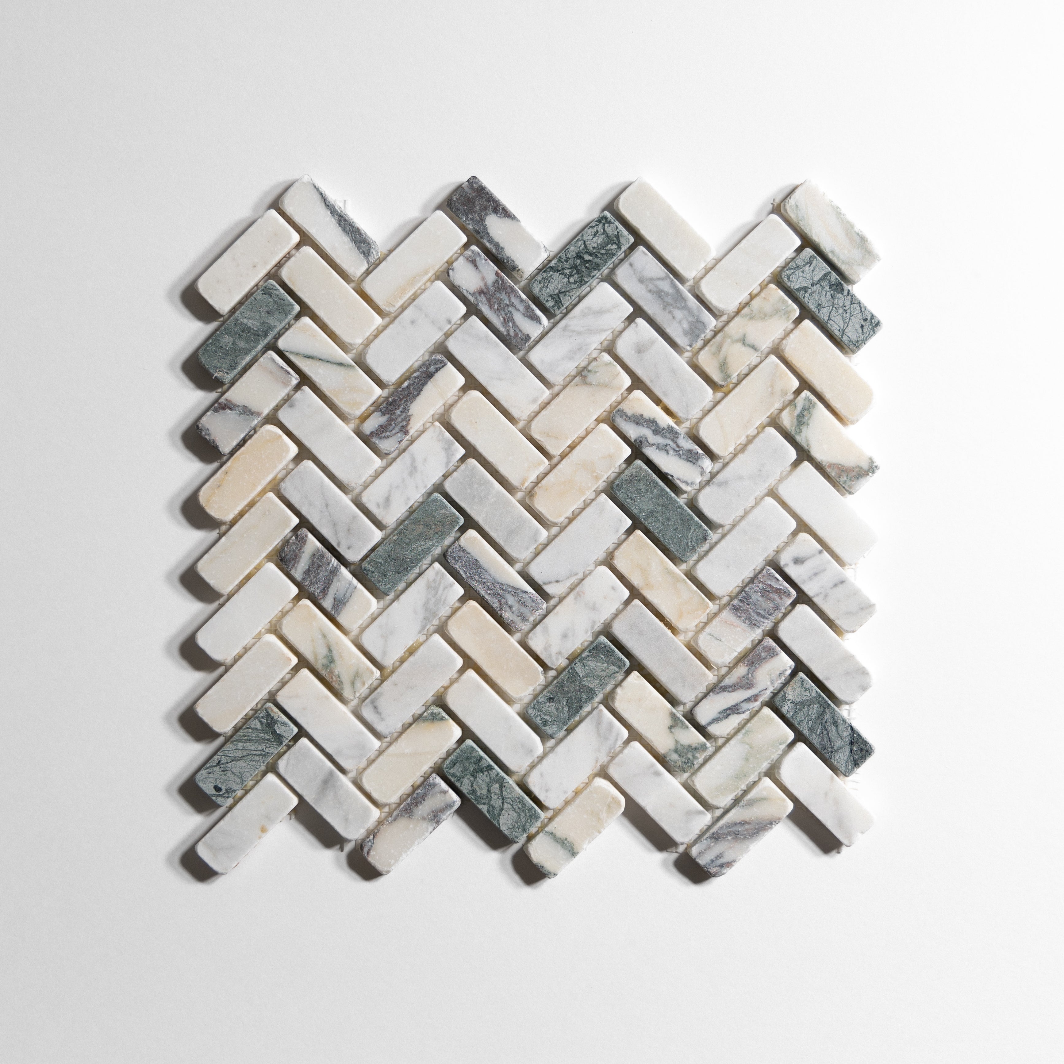Monet Tumbled Mini Herringbone | Marble Look Mosaic Tile by