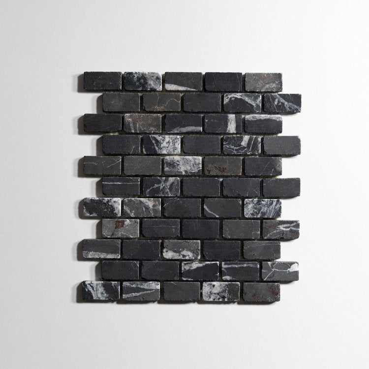 Nero St. Gabriel 1"x2" Brick Tumbled Marble