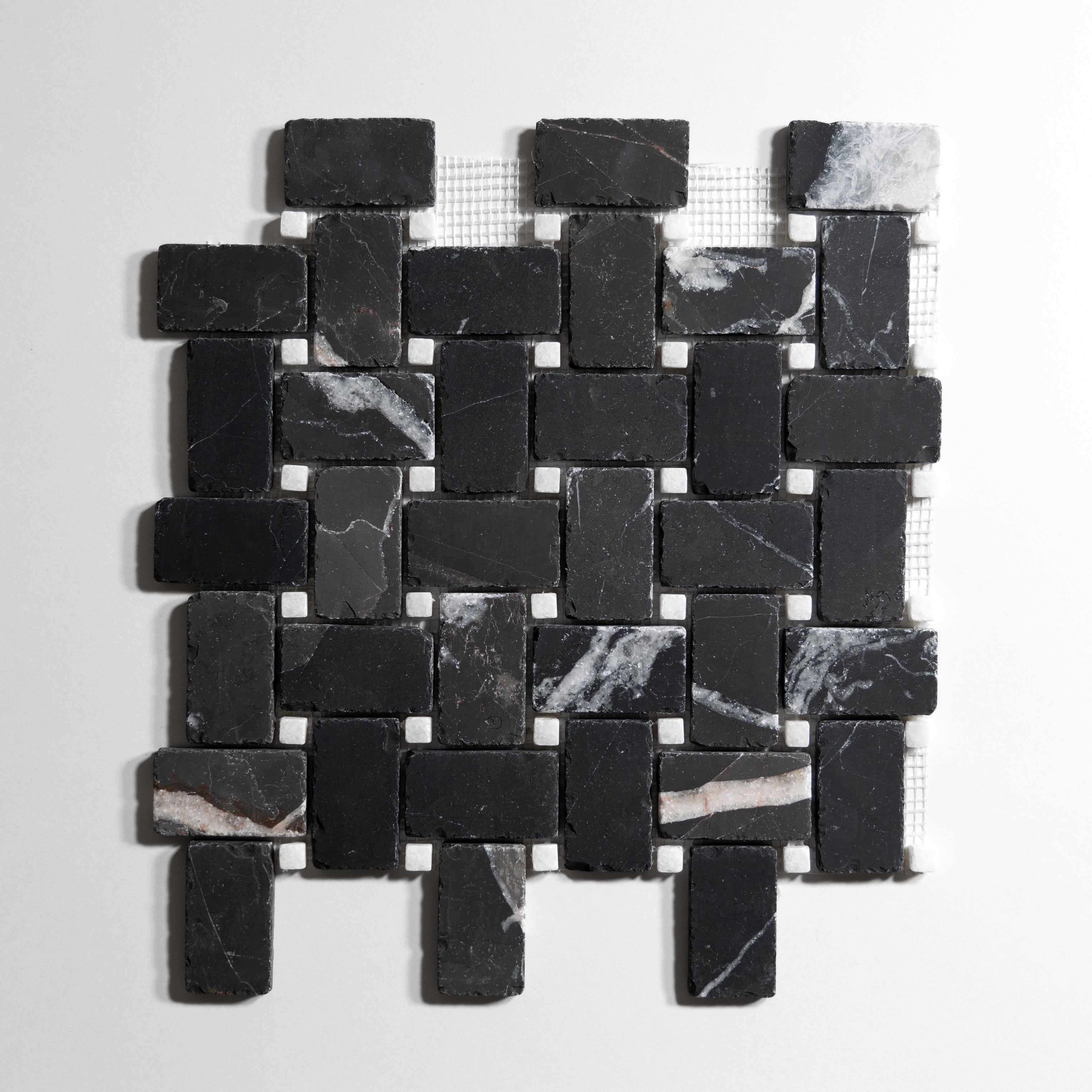 Crystal Black Basket Weave Mosaic Tumbled 