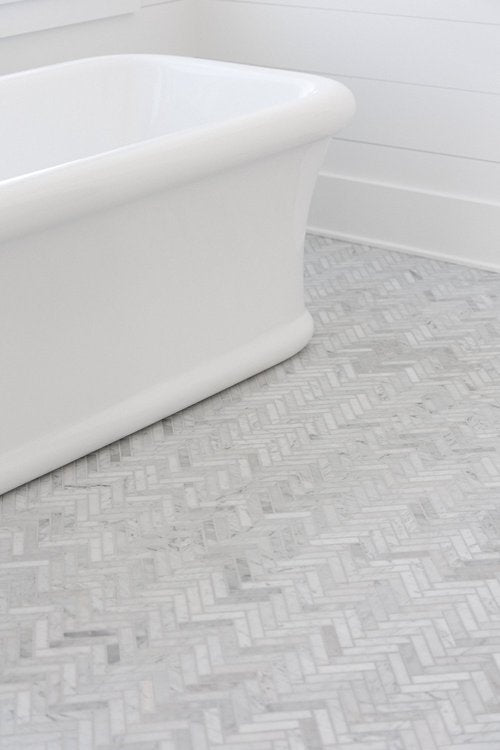 Venatino Carrara Herringbone Marble Mosaic
