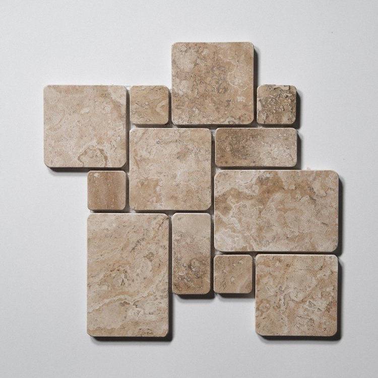 Savana Travertine Mini Versailles Mosaic - Castelli Marble