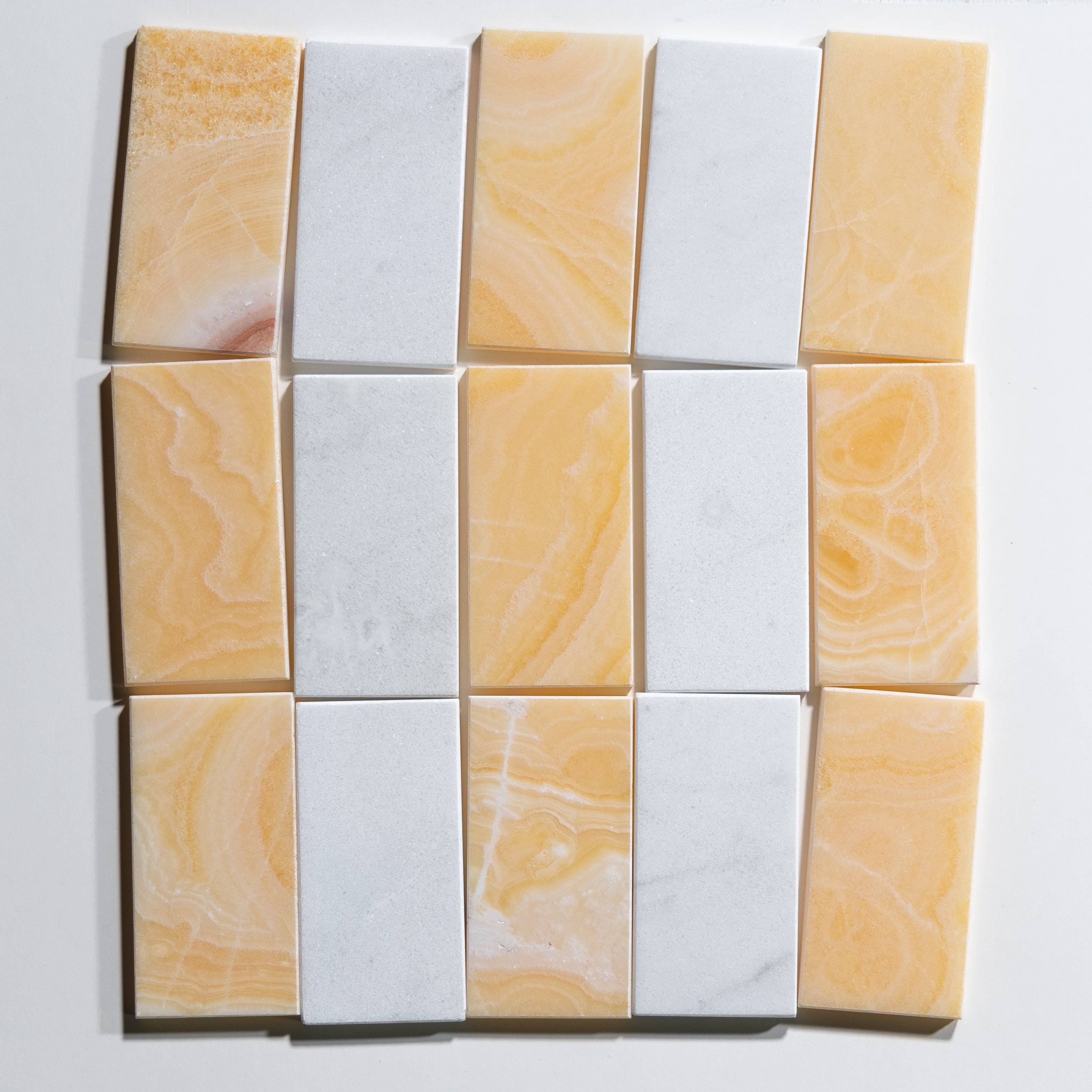 Glacier White & Honey Onyx 3"x6" - Castelli Marble