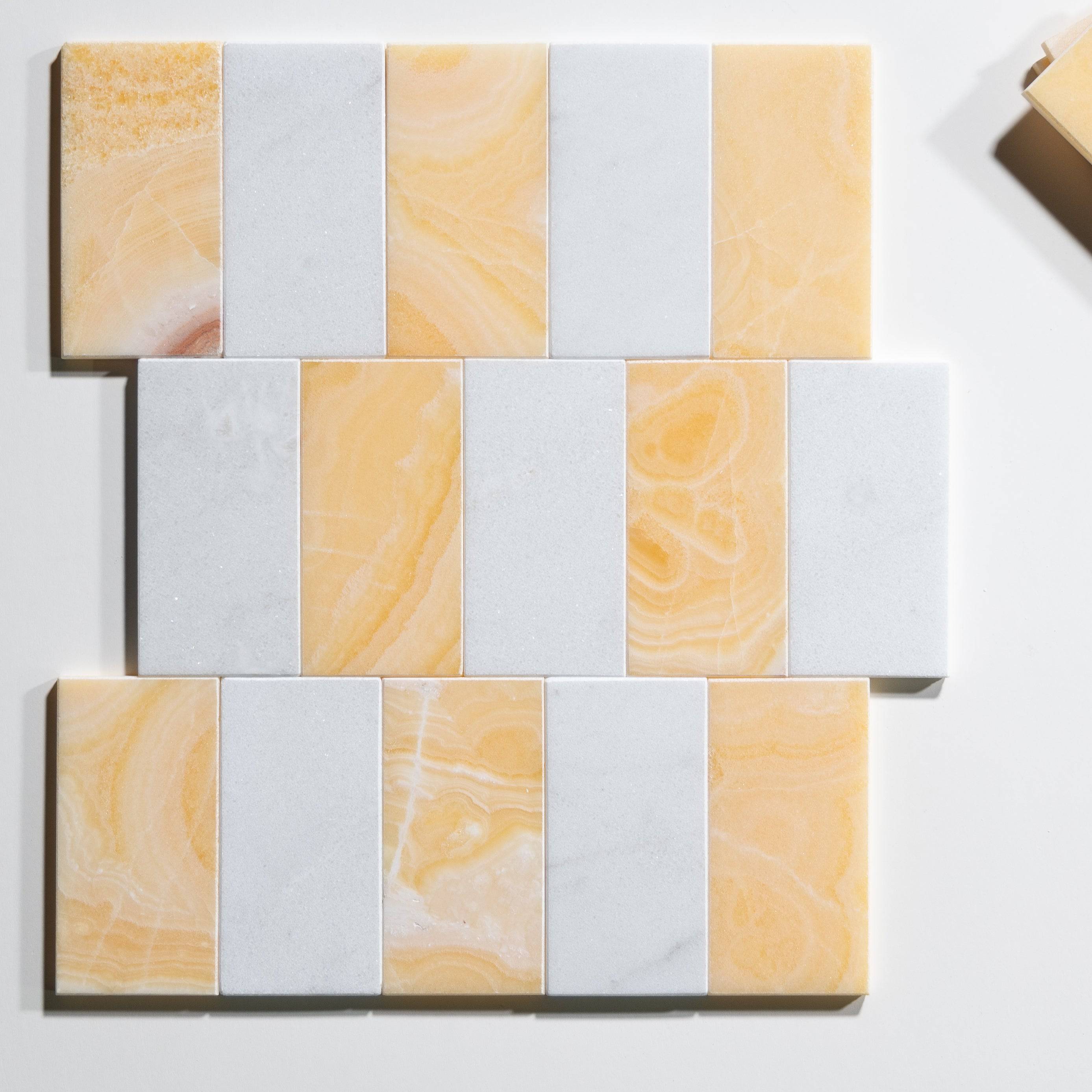 Glacier White & Honey Onyx 3"x6" - Castelli Marble