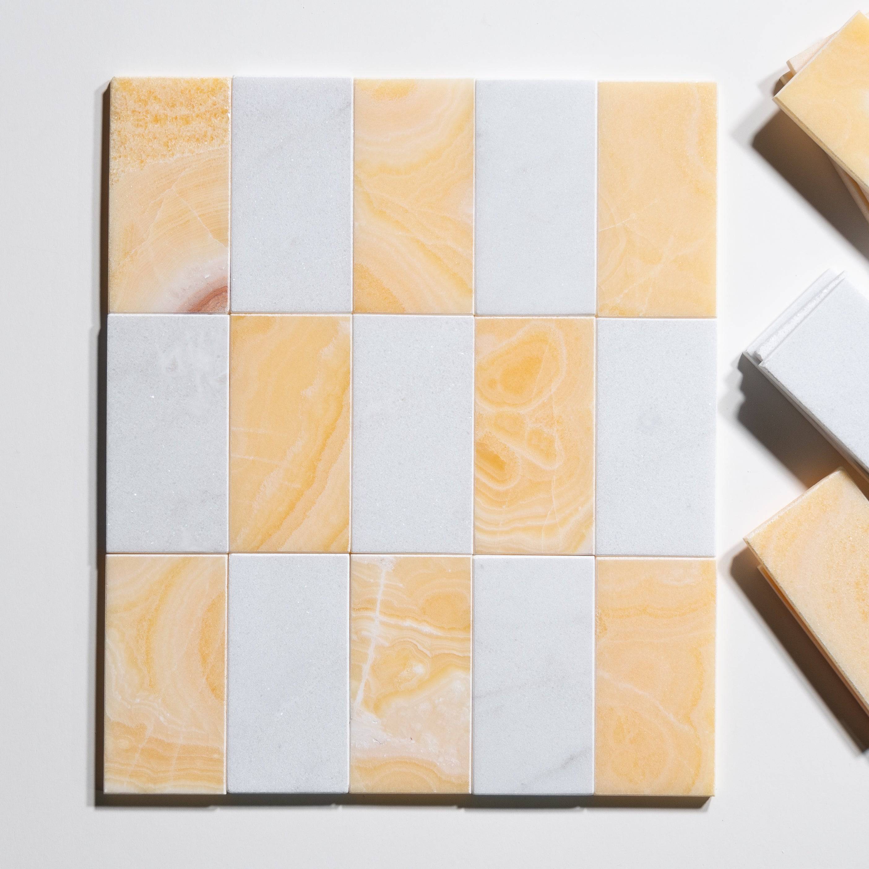 Glacier White & Honey Onyx 3"x6" - Castelli Marble