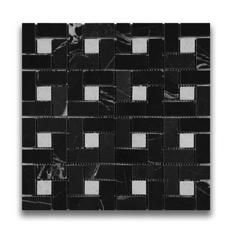 Nero St. Gabriel / Crystal White Dada Mosaic - Castelli Marble