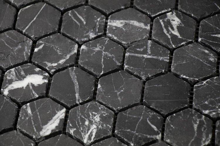 Nero St. Gabriel Hexagon Tumbled - Castelli Marble