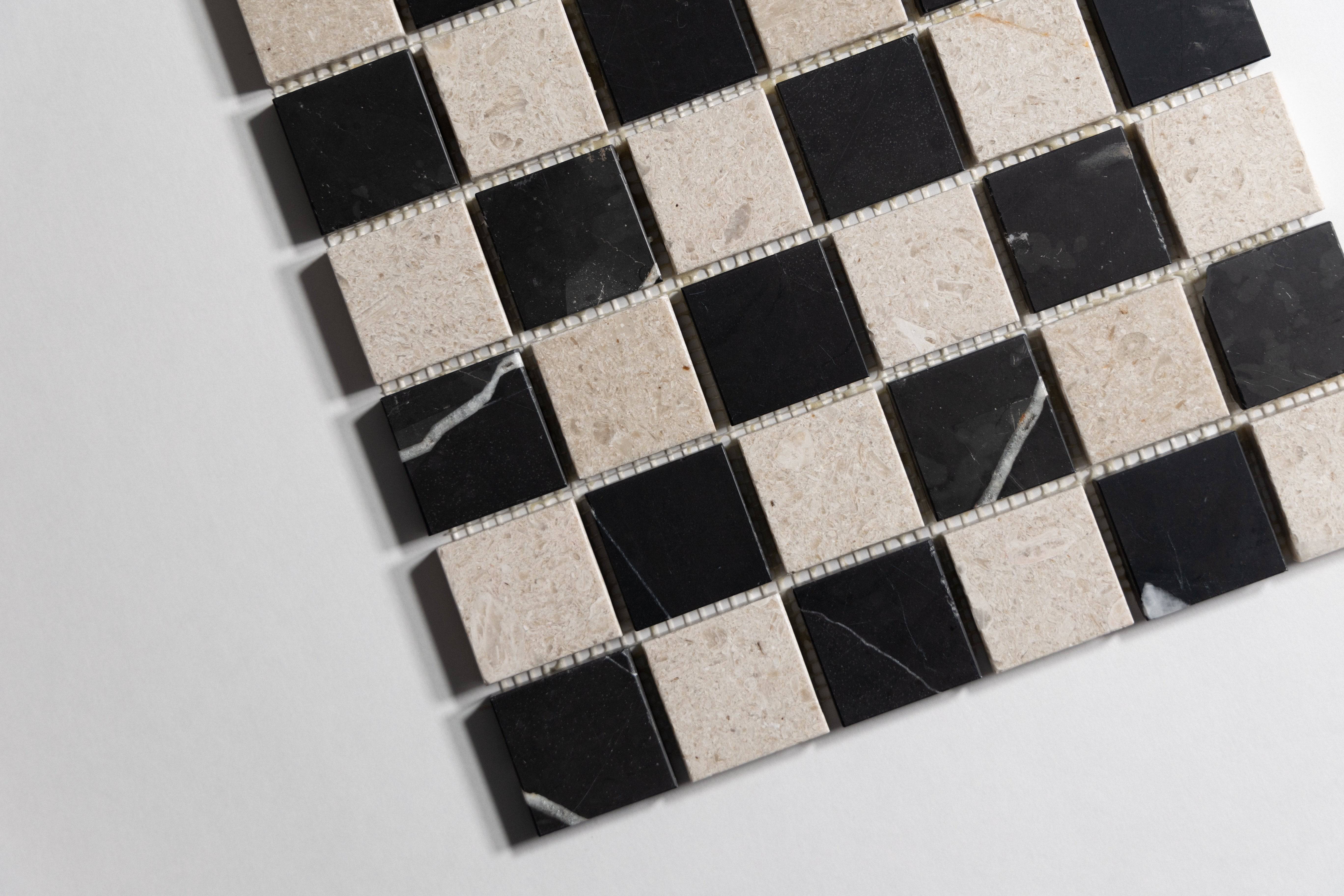 Sierra Limestone & Nero 2"x2" Mosaic - Castelli Marble