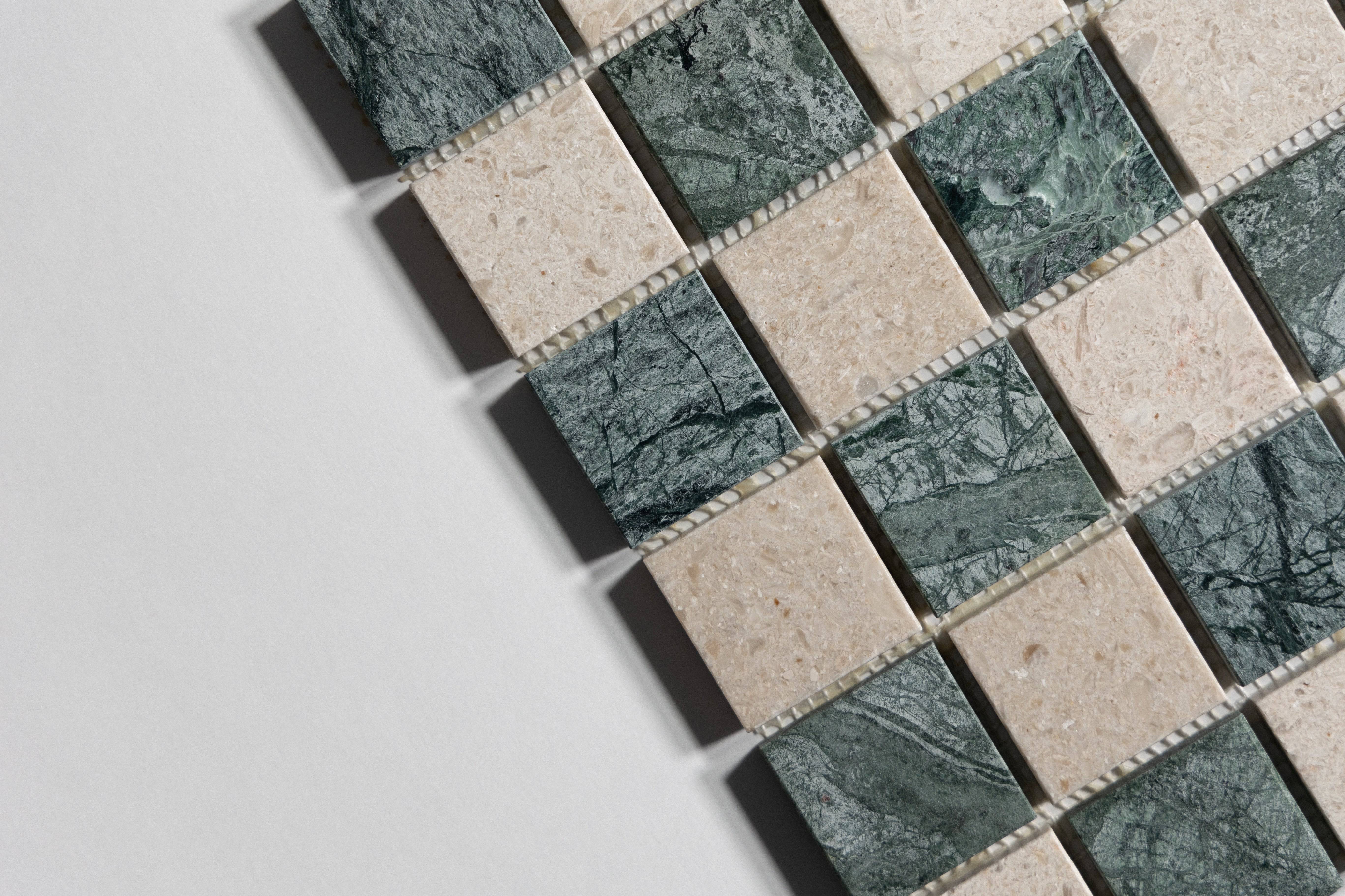 Sierra Limestone & Guatemala Green 2"x2" Mosaic - Castelli Marble