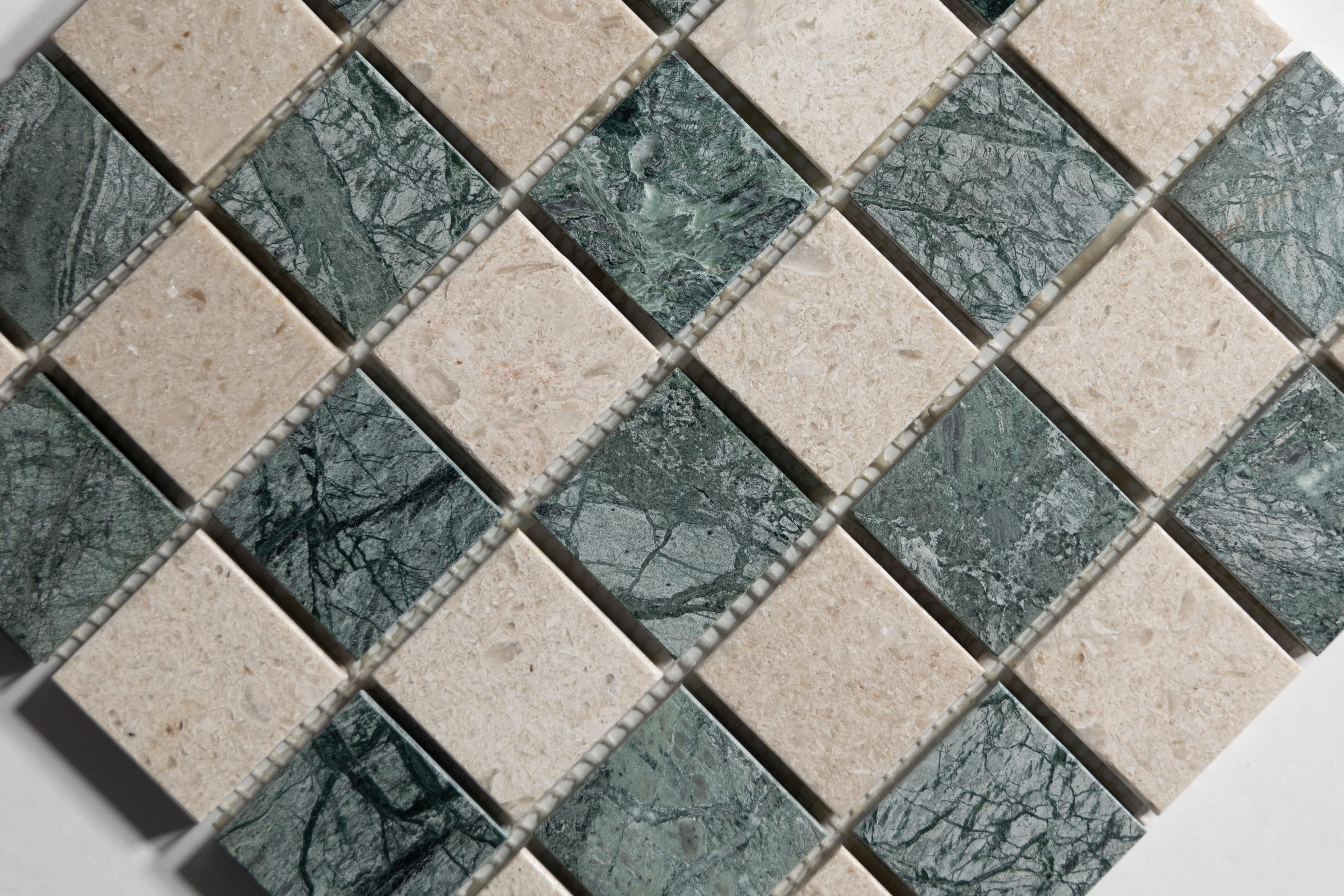 Sierra Limestone & Guatemala Green 2"x2" Mosaic - Castelli Marble