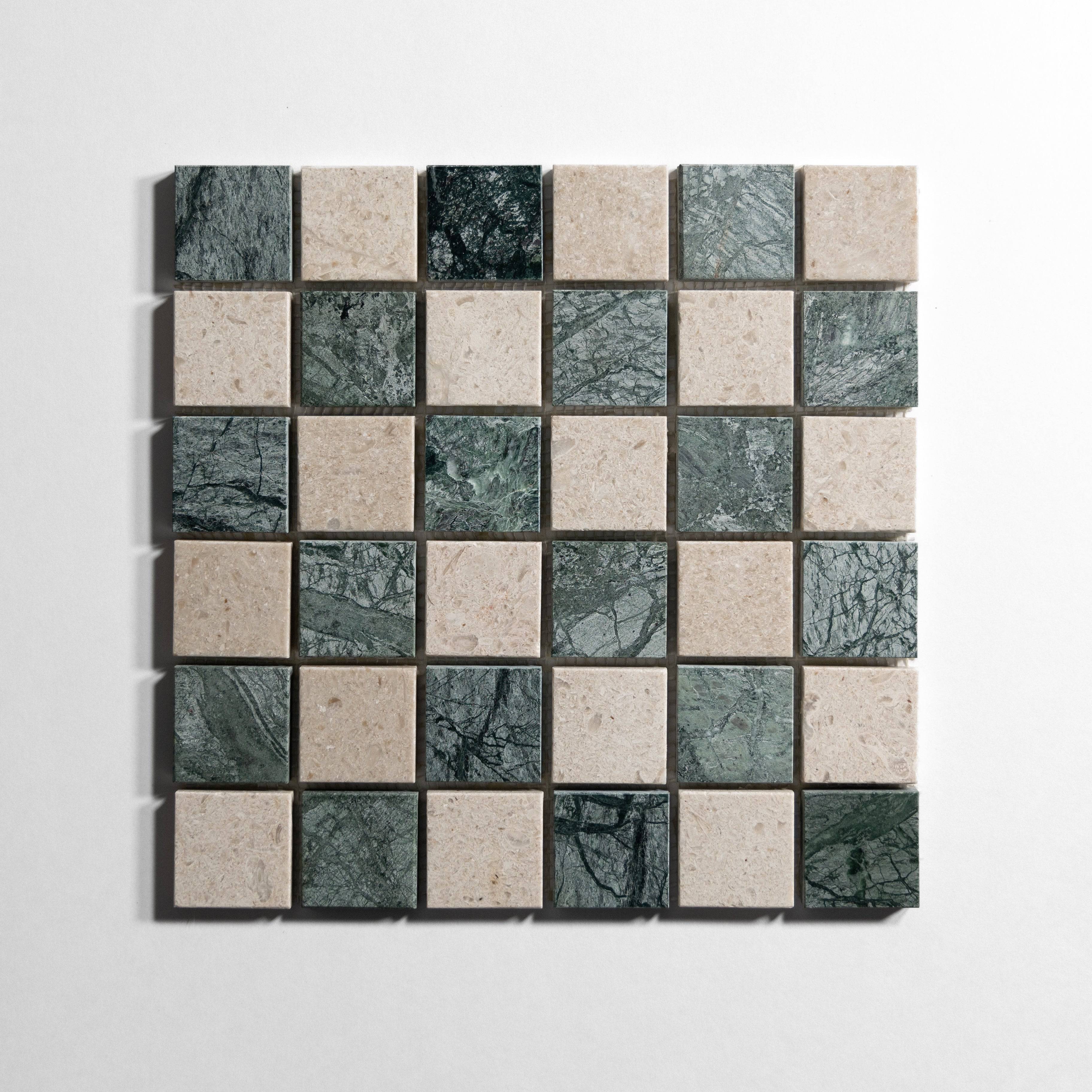 Sierra Limestone & Guatemala Green 2"x2" Mosaic - Castelli Marble