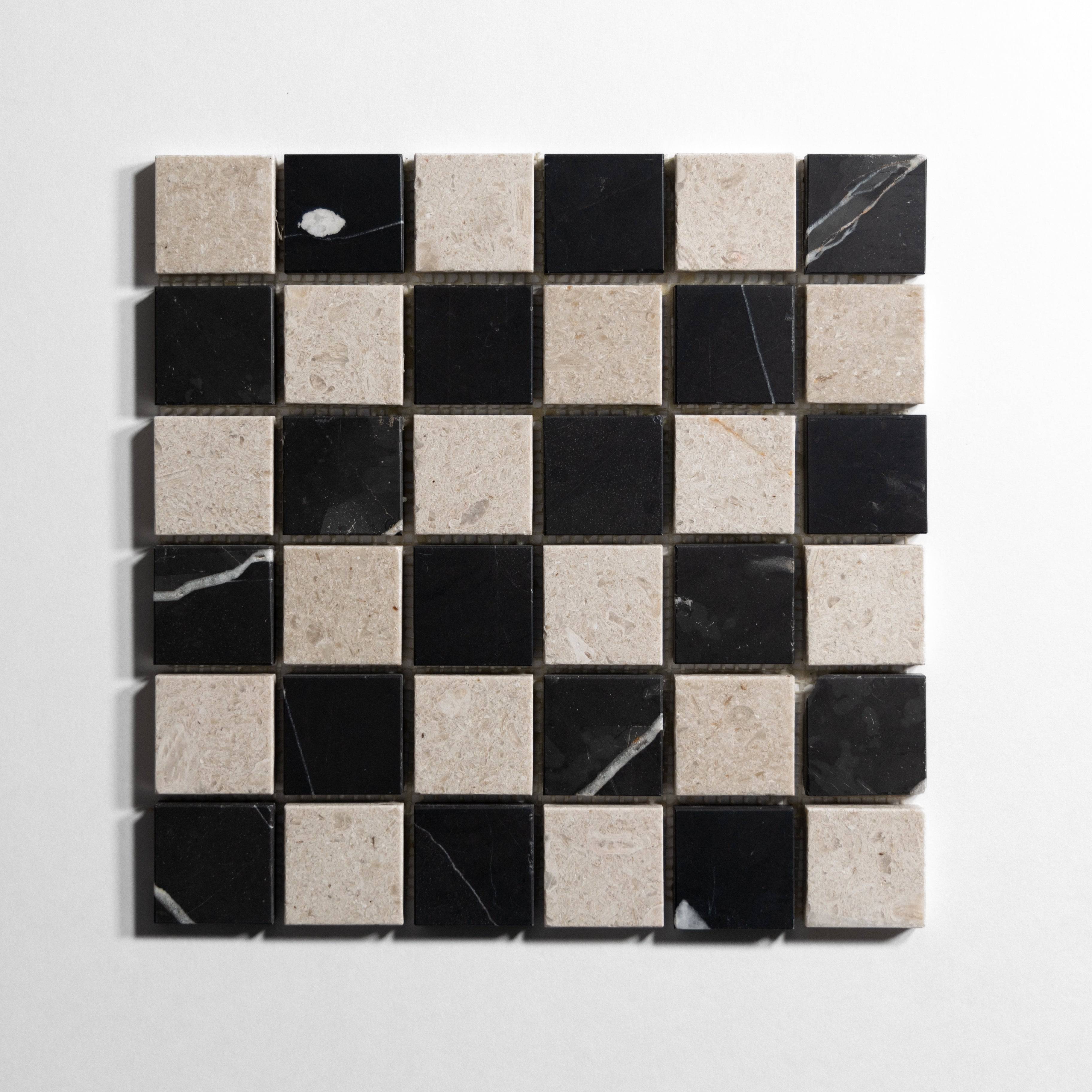 Sierra Limestone & Nero 2"x2" Mosaic - Castelli Marble