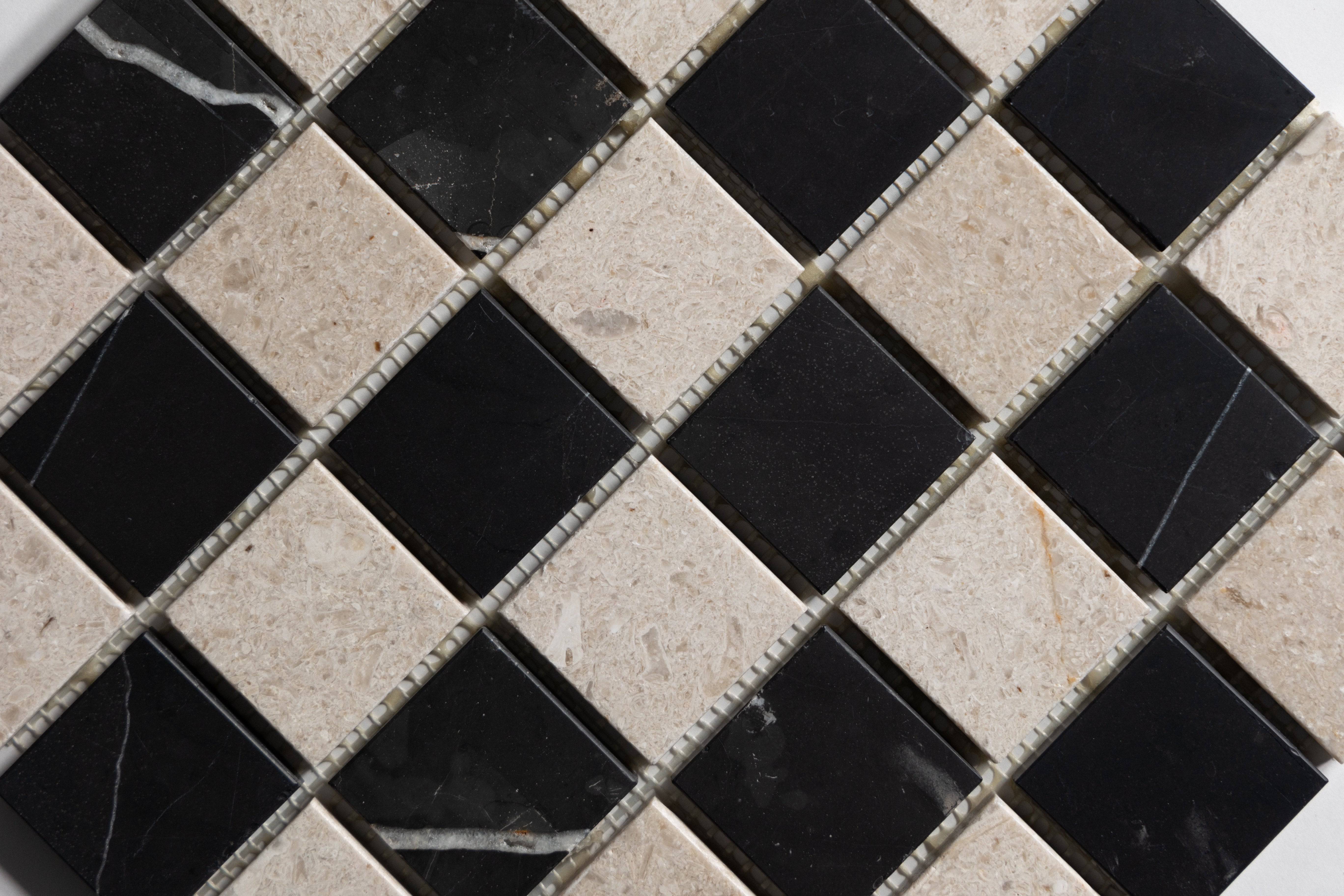 Sierra Limestone & Nero 2"x2" Mosaic - Castelli Marble