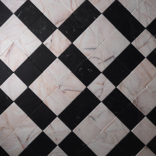White #7 & Nero St. Gabriel  4"x4" Checkered Tumbled Marble